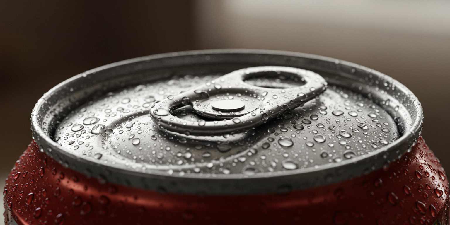 A cold beverage can with a slow push in on condensation
