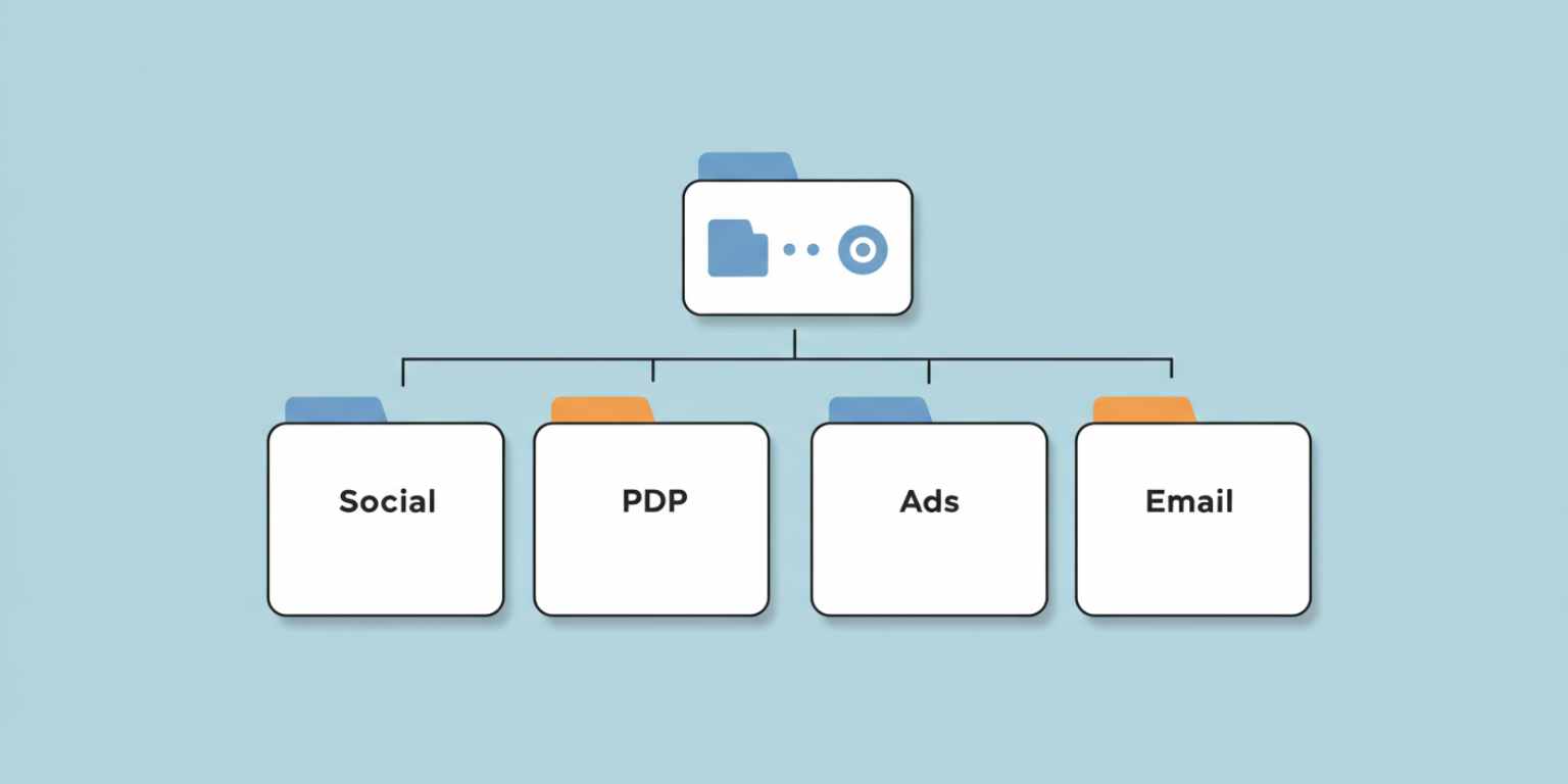 A simple folder structure graphic labeled Social, PDP, Ads, Email