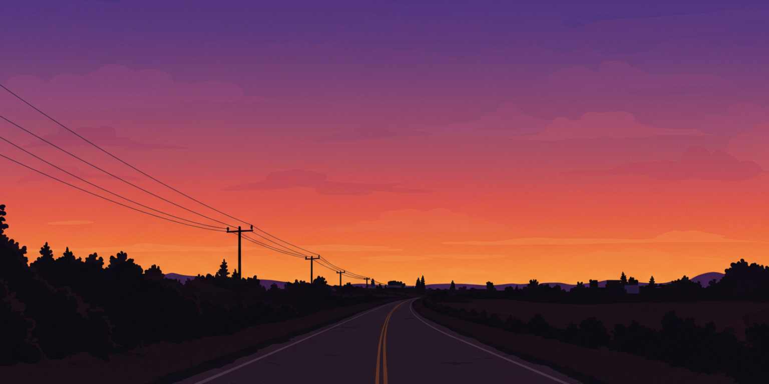 Animated pan across a sunset silhouette scene