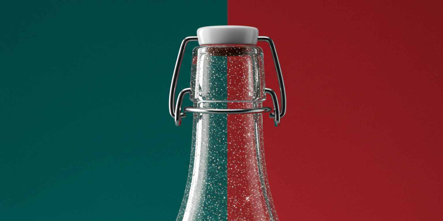 Bottle loop with sharp label and subtle sparkle