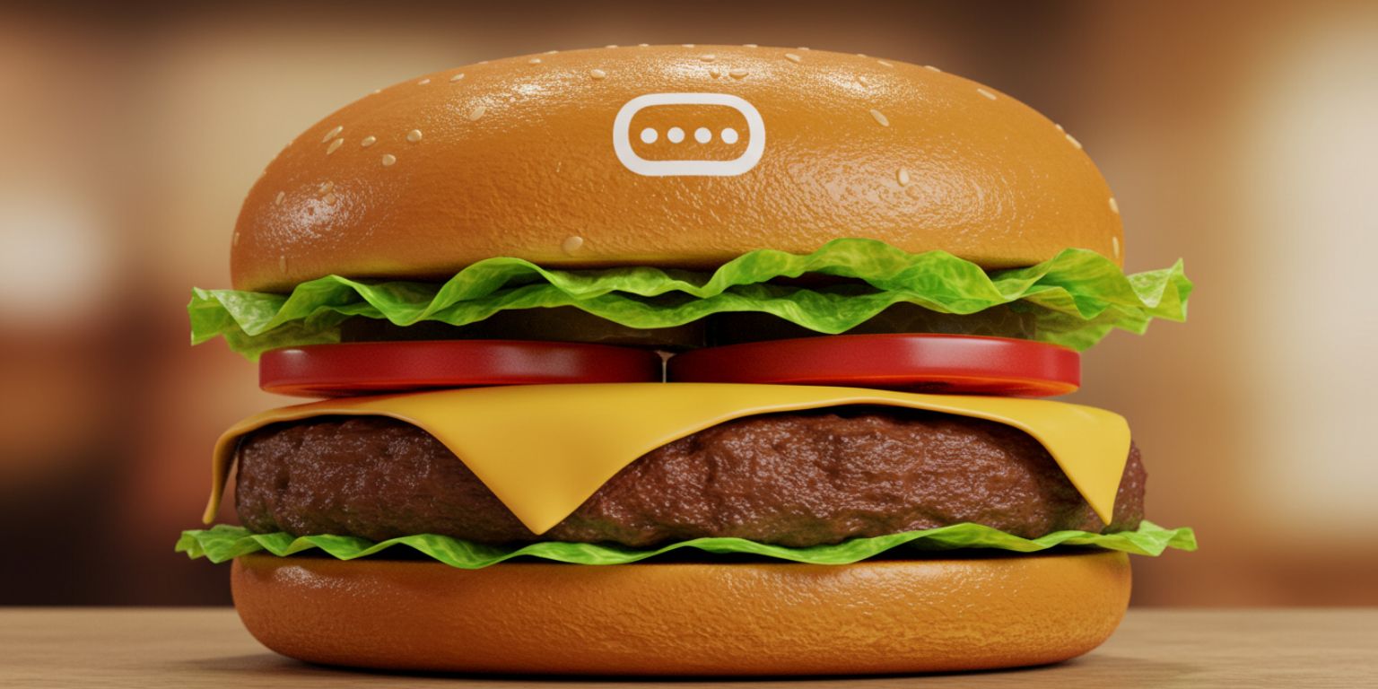 Burger animation pushing in on the stack with a clean logo pick.