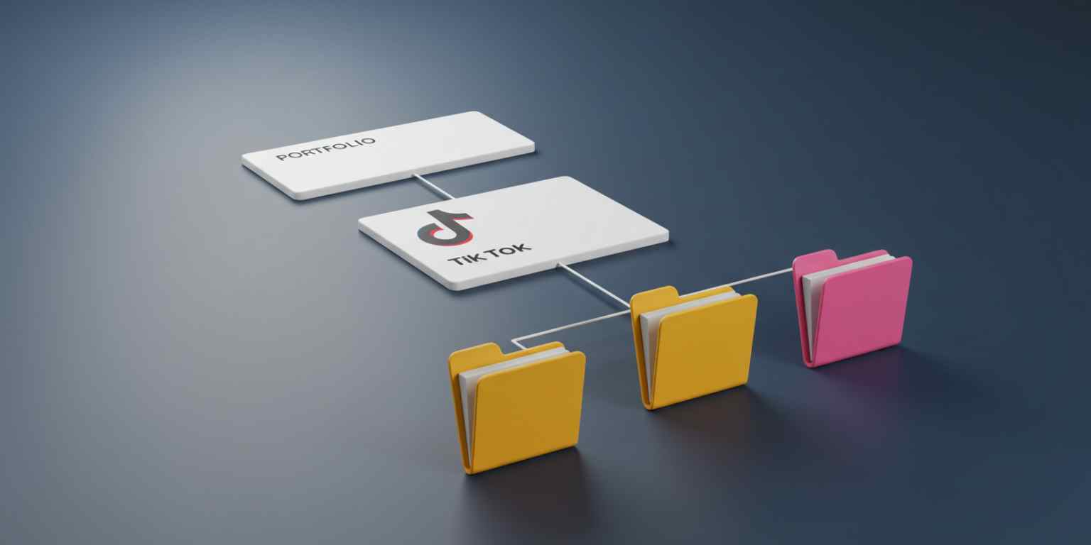 Folder tree labeled Portfolio, Reels, TikTok, Shorts with consistent naming