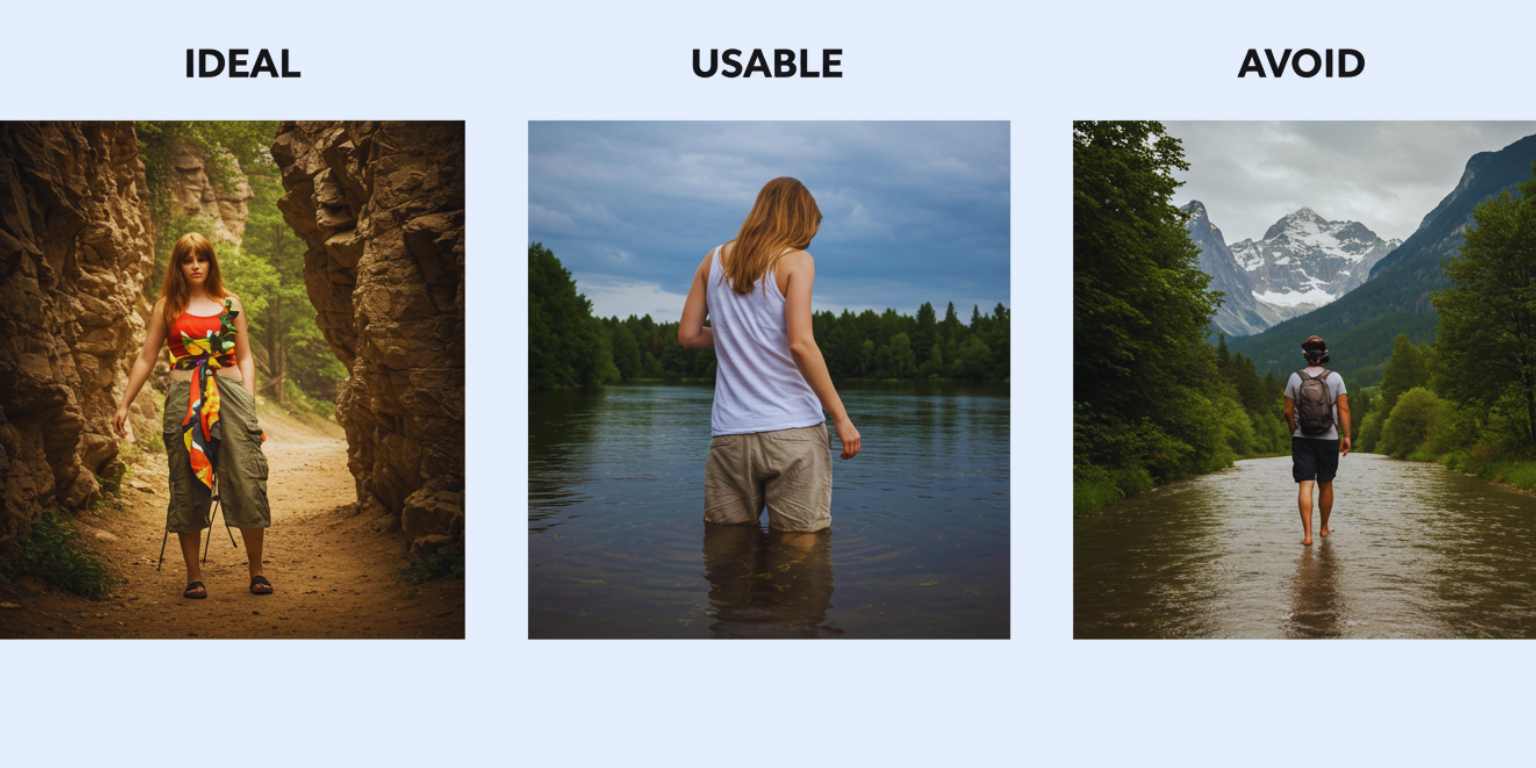 Grid of three photos labeled ideal usable avoid highlighting subject separation and resolution