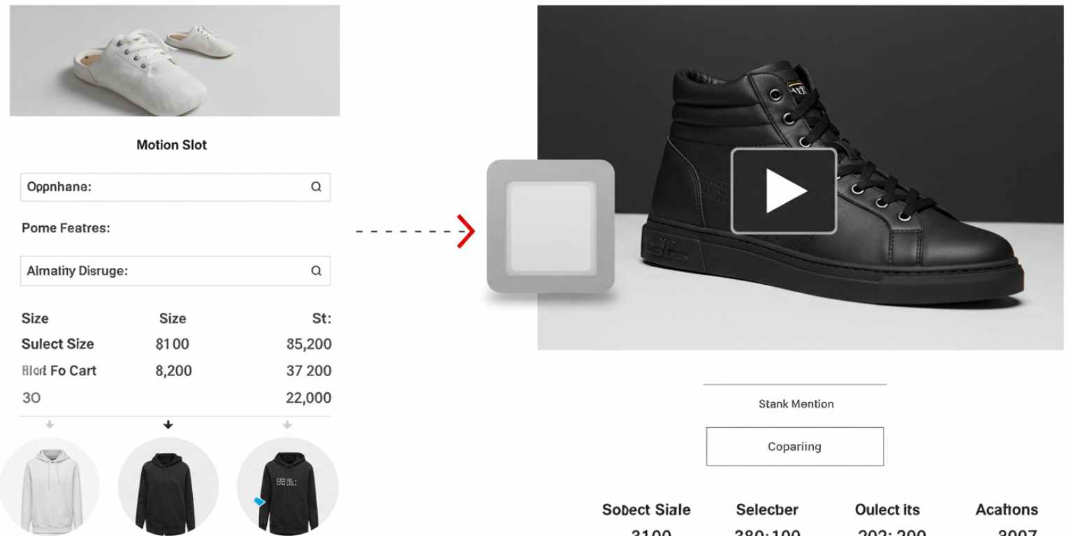 PDP layout with motion slot positioned near size selector and add-to-cart