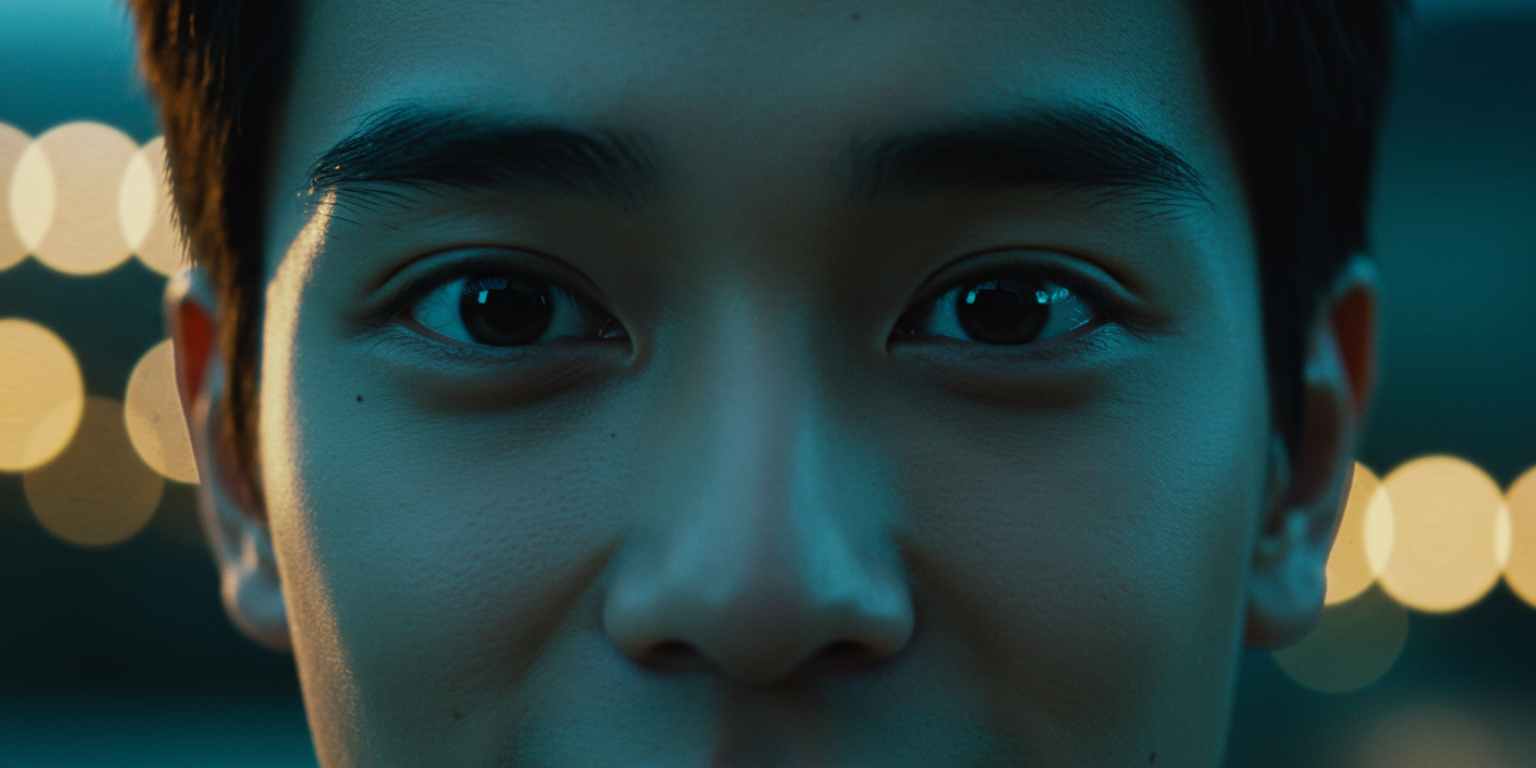 Portrait animation that lands on eyes with soft bokeh behind