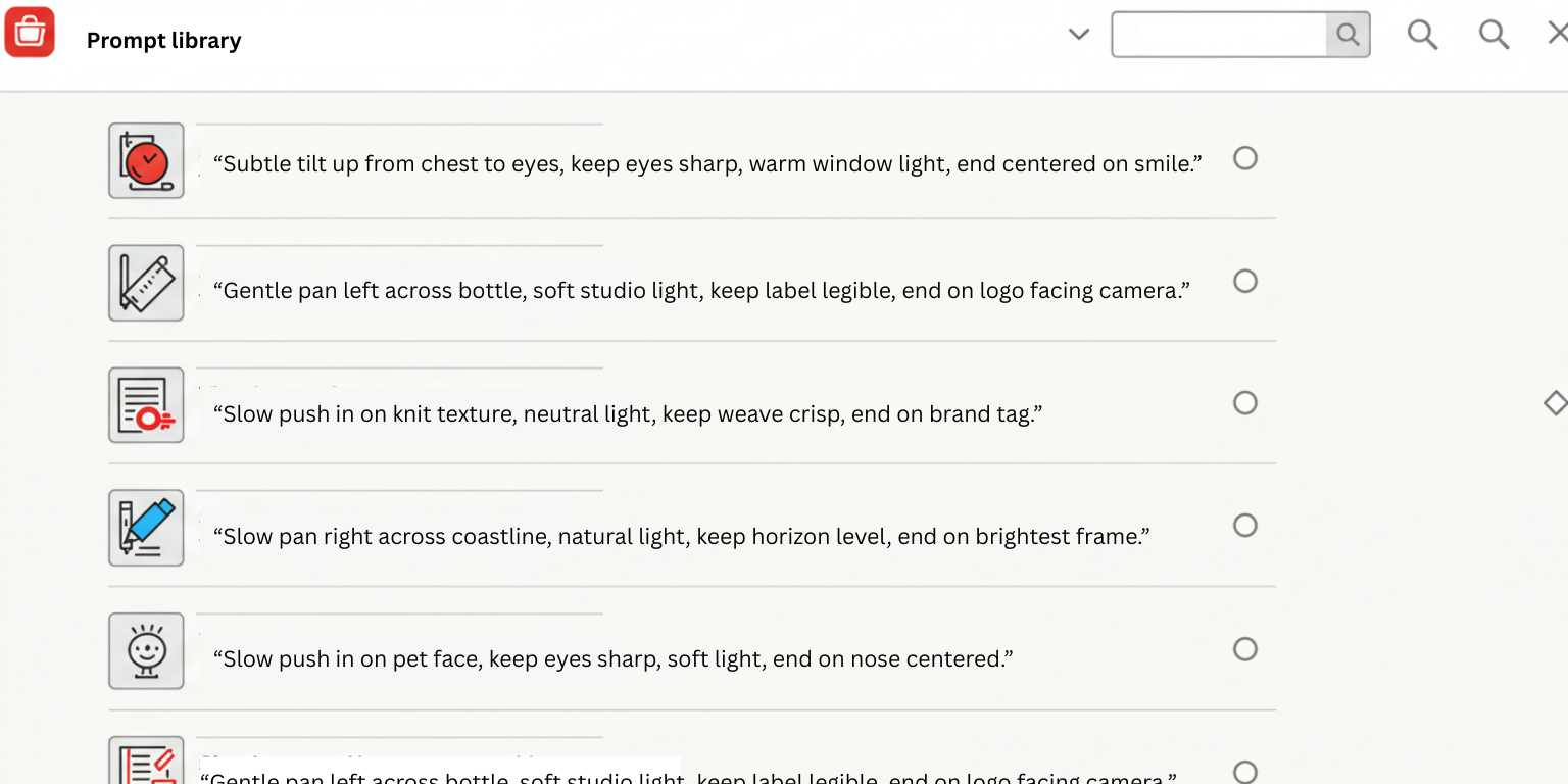 Prompt library screenshot with five ready-to-paste lines