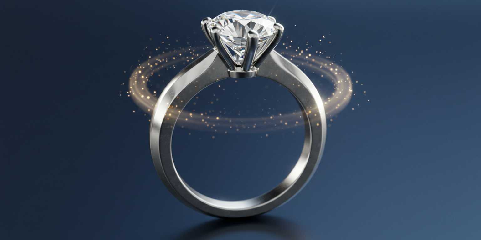 Ring animation with a restrained sparkle effect and sharp prongs
