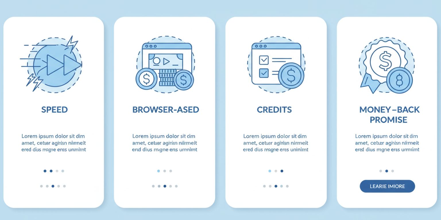 Simple card layout highlighting Speed Browser-based Credits and Money-Back Promise