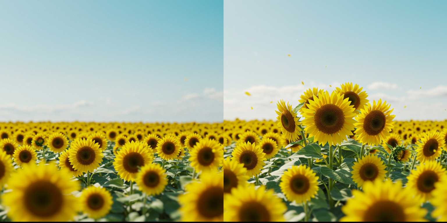 Still photo on the left, animated version on the right showing a slow push-in with soft background blur