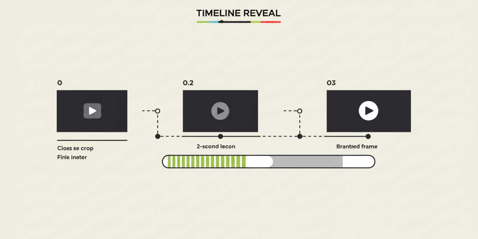 Timeline showing first-second close crop second-two reveal final branded frame
