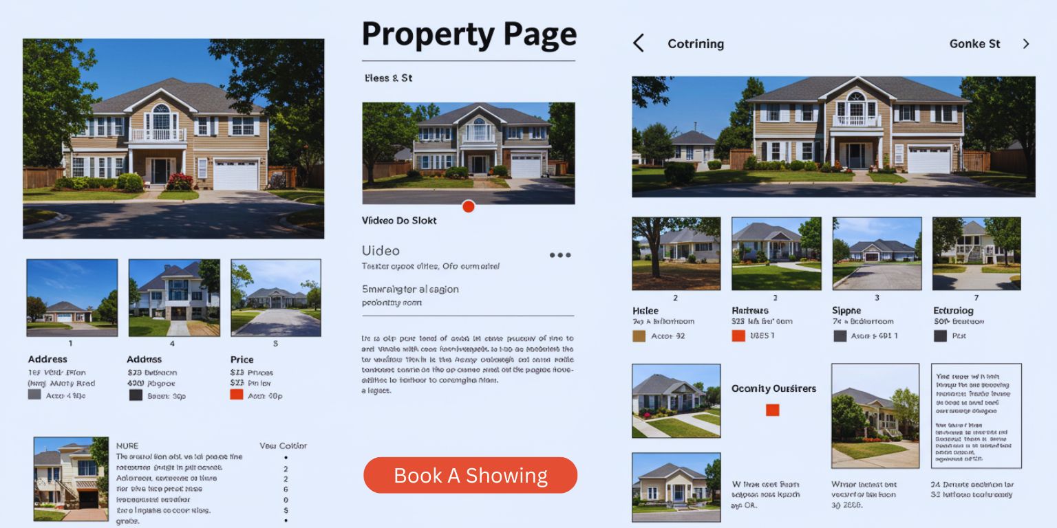 Wireframe of a property with a motion slot near the top and a CTA to book a showing