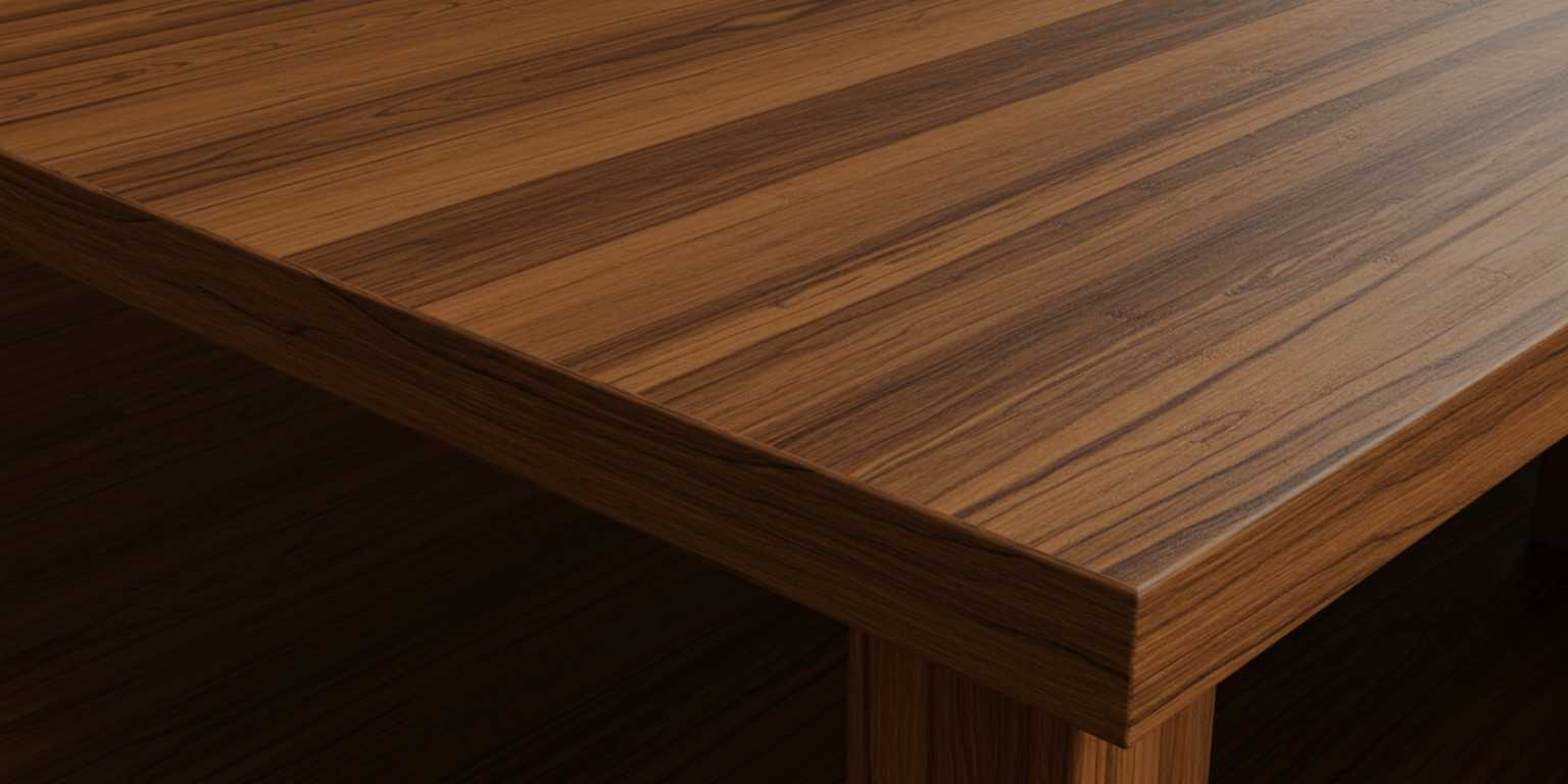 Wood grain animation transitioning to a full tabletop corner